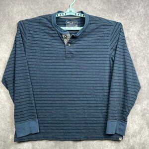 Eddie Bauer Shirt Men’s XL  Blue Black Stripe Long Sleeve Polo Legendwash